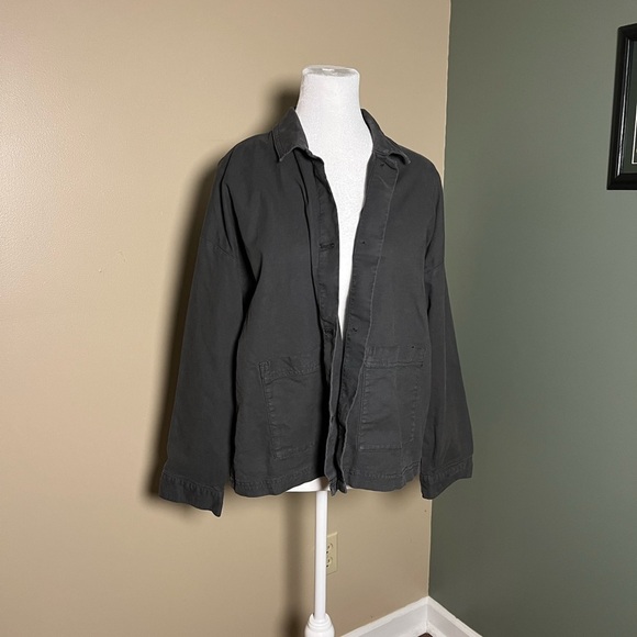 Eileen Fisher Jacket Womens Large Black Organic Cotton Hemp Smock Boxy - Picture 2 of 8